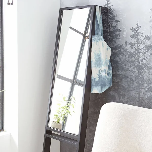 Leaning Wood Floor Length Mirror, Black
