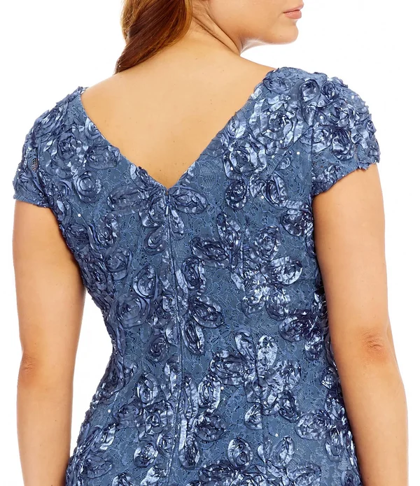 Alex Evenings Plus Size Cap Sleeve Rosette Lace Dress - 24W