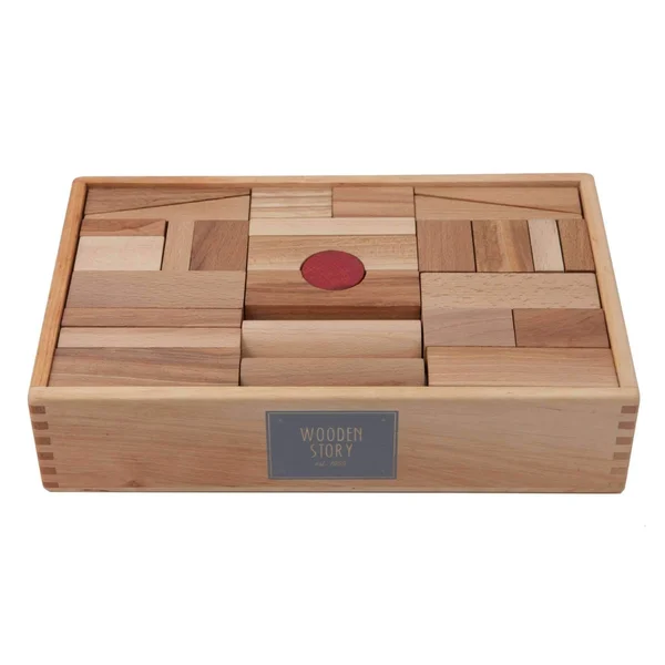 Wooden Story Wooden Building Blocks in A Tray (Natural, 63 Pieces)
