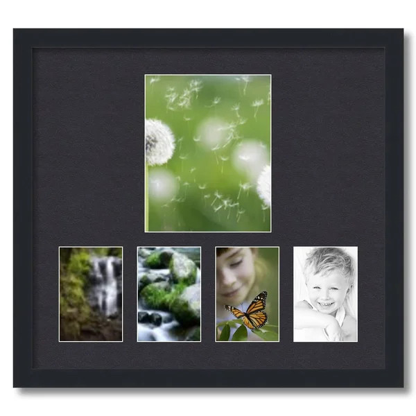 Collage Picture Frame, Satin Black Frame with 5 openings for 8x10 Photos with Black Mat. D3926U1072, ArtToFrames