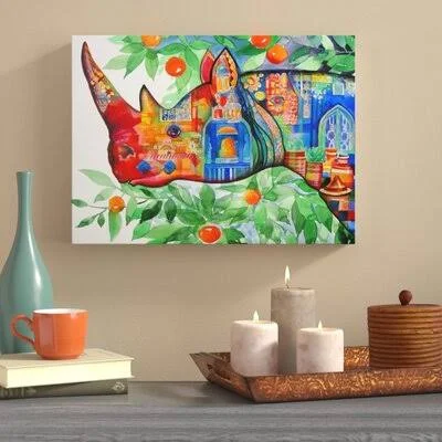 &Rhino in Marrakech& Graphic Art Print on Wrapped Canvas World Menagerie Size: 18x22 H x 24x22 W