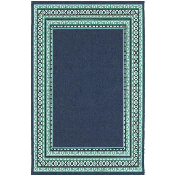 Clay Alder Home Variadero Borders Navy/Green Indoor-Outdoor Area Rug - 6&7 x 9&6, Blue