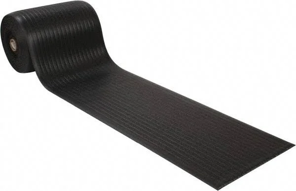 Wearwell 60& Long x 2& Wide x 3/8x22 Thick Dry Environment Light Duty Anti-Fatigue Matting - Ribbed Pattern, Black, Vinyl Surfac