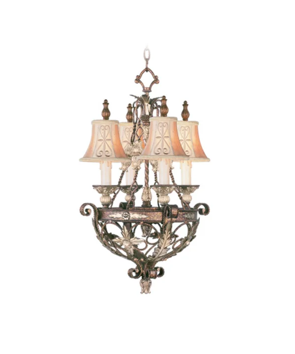 Livex Lighting Pomplano 4 Light Chandelier, Palacial Bronze with Gilded Accents 8844-64