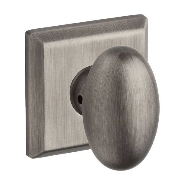 Baldwin Ellipse Reserve Knob Traditional Square Rose Full Dummy Set Matte Antique Nickel