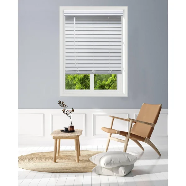 Linen Avenue Custom Cordless Faux Wood Blind White, 33 W x 60 H Flush Inside Mount