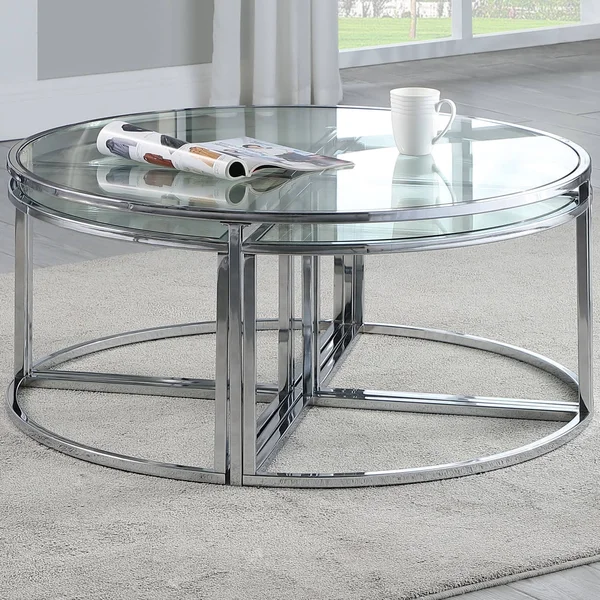 Chintaly ARIEL-CT-NST Modern 5-Piece Nesting Glass Cocktail Table Set in Clear