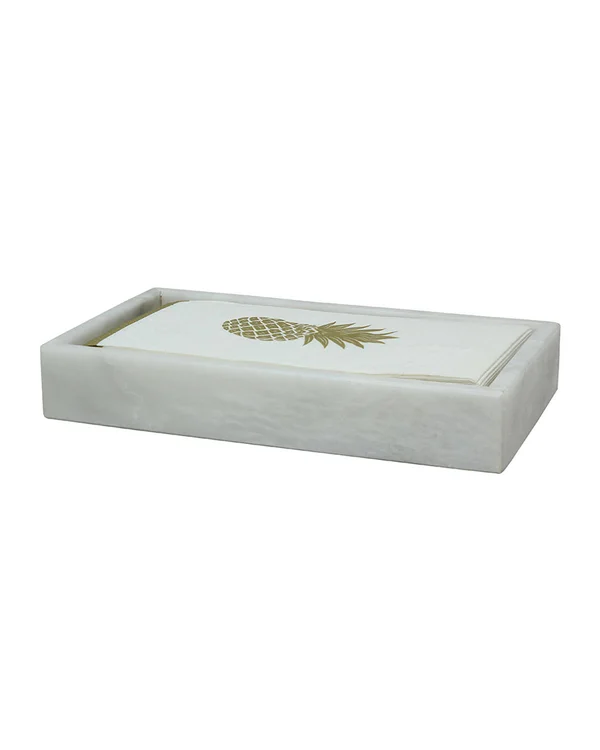 Marble Crafter Eris Collection Pearl White Marble Guest Towel Tray - Bath Accessories & Decor Bathroom & Vanity Trays