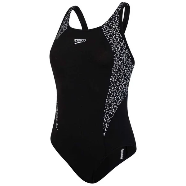 Speedo Boomstar Splice Flyback Swimsuit Black White Women 36