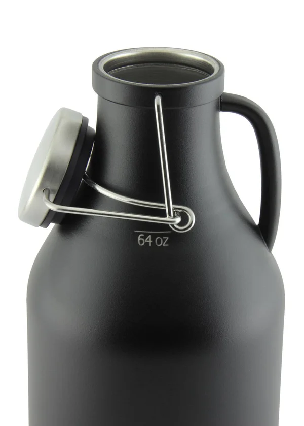 Kegco Grizzly Double Wall Flip Top Beer 64 oz Growler, Black