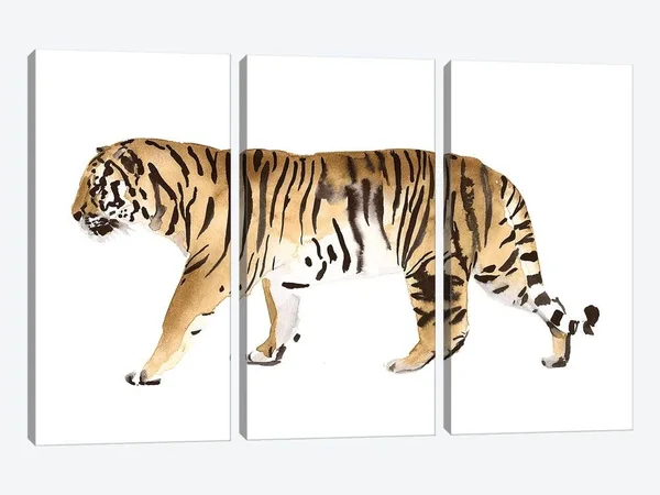 Victoria Borges Large 3-Piece Canvas Print - Watercolor Tiger III ( Animal Art > wildlife > Wild Cats > Tigers art)