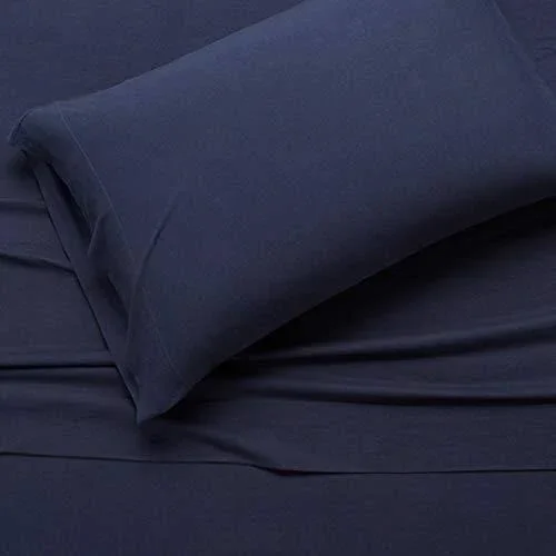 Amazon Basics Cotton Jersey Bed Sheet Set - Twin Navy Blue