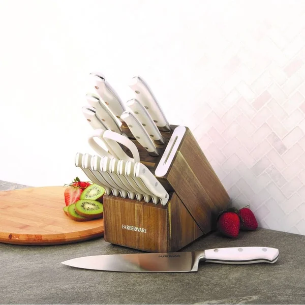 Farberware 16 Piece Forged Triple-Riveted Knife Set with Built-in Edgekeeper Knife Sharpener