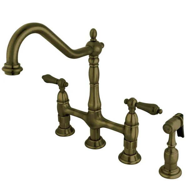 Kingston Brass KS1270ALBS Heritage Bridge Kitchen Faucet with Brass Sprayer, Matte Black