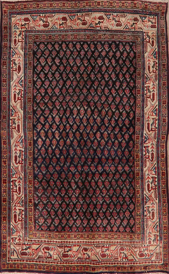 Navy Blue Boteh Botemir Persian Area Rug 4x7