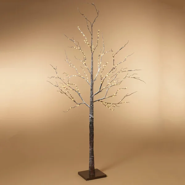 Gerson 82.67-Inch Tall, Brown Wrapped, Snowy Tree with LED Lighting