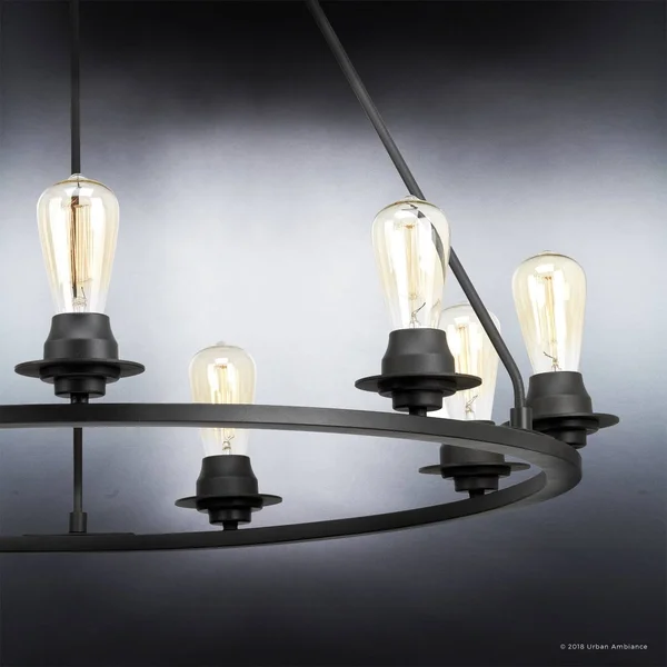 Urban Ambiance Luxury Farmhouse Chandelier, Size: 34-1/2 inchh x 36 inchw, with Transitional Style Elements, Charcoal Finish, Uh