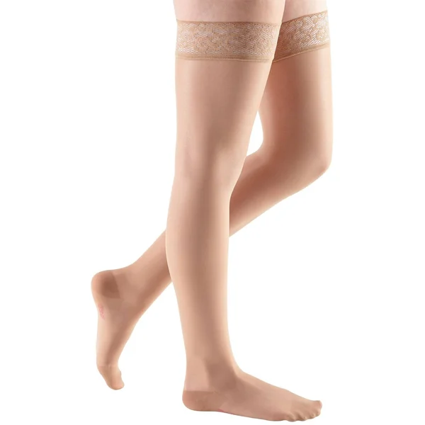 Mediven Sheer & Soft, 20-30 mmHg, Thigh High w/ Lace Top-Band, Closed Toe Toffee, IV