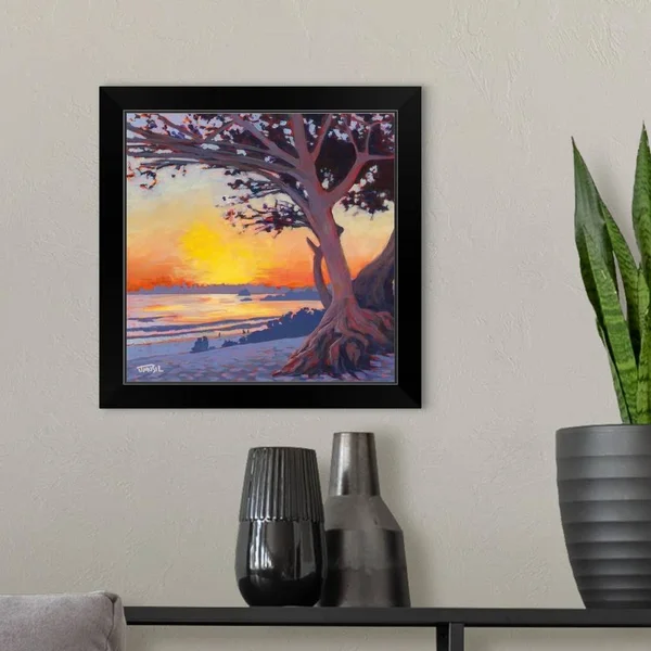 Carmel Beach, Black Framed Wall Art, 16x16, Great Big Canvas