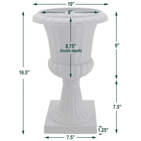 Arcadia Garden Products PL50WT-2 Deluxe Plastic Urn White Pack of 2 10x22 X17