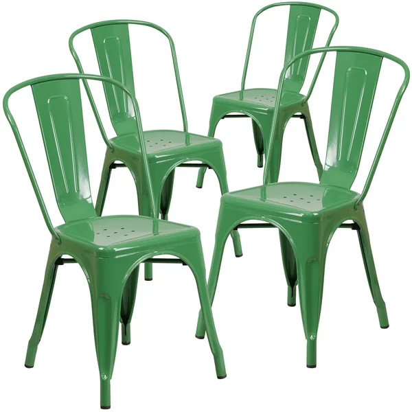 Flash Furniture 4 Pk. Green Metal Indoor-Outdoor Stackable Chair