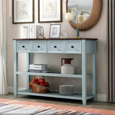 Solid Wood Console Table - Classic Entryway Table with Two Shelfs and Drawers for Home Darby Home Co Table Base Color: Gray, Tabl