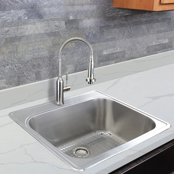 Transolid MTSB252212-4 Meridian 25-in x 22-in x 12-in Laundry/Utility Sink with 4-Hole, Brushed Stainless Steel