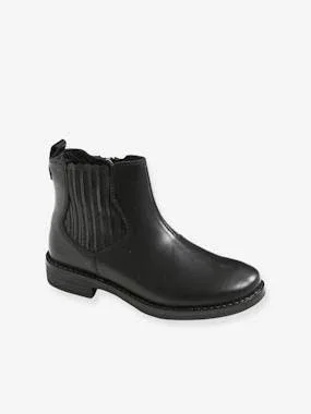 Leather Boots with Elastic - for Girls Black