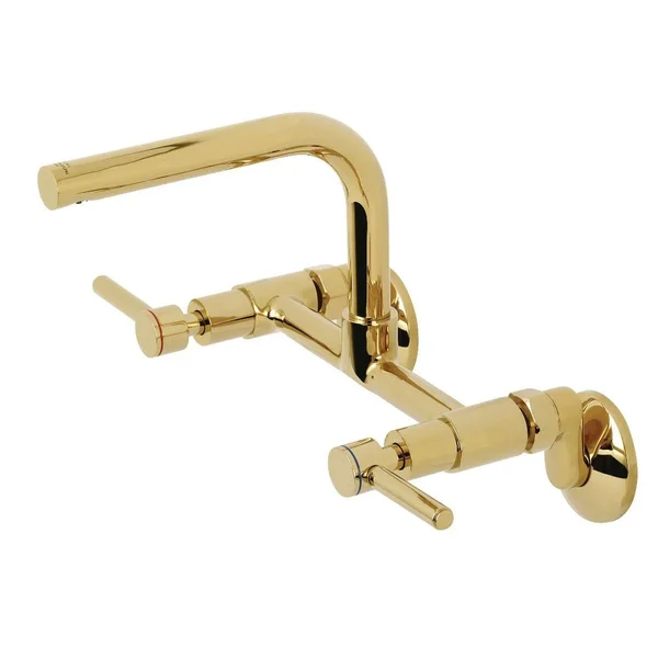 Kingston Brass KS812PB Concord 8x22 Adjustable Center Wall Mount Kitchen Faucet, Polished Brass