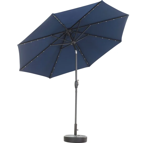 Ainfox 9ft Patio Umbrella with LED Lights & Round Base - Blue, 9 x 9 x 7.61ft
