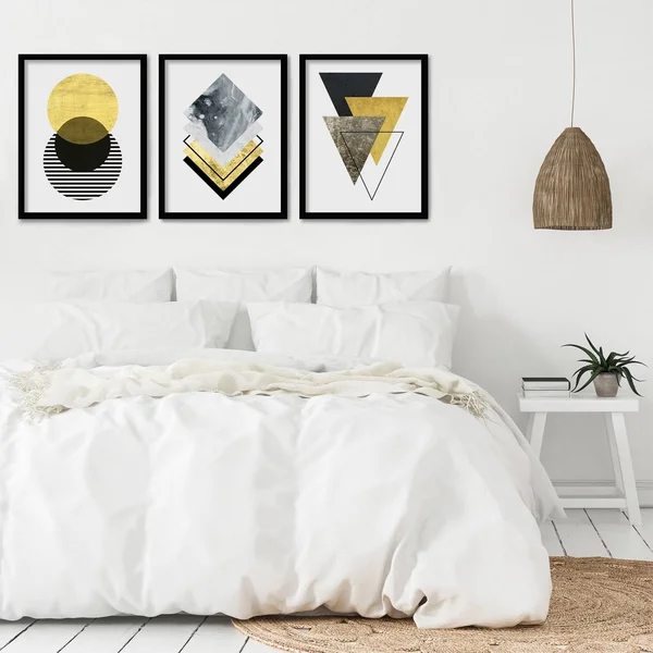 Americanflat Triptych Wall Art Minimalist Geo by Monica Pop - Set of 3 Black Framed Prints, Size: 22 x 28, Gold