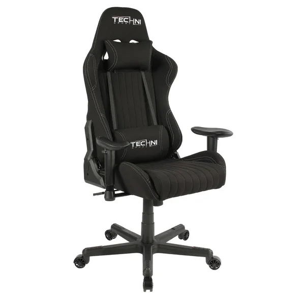 Techni Sport Black Fabric Ergonomic High Back Video Gaming Chair, Black