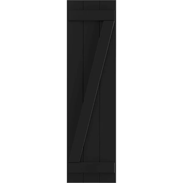 Ekena Millwork TFP102BBF16X030BL 16 1/8x22W x 30x22H True Fit PVC Three Board Joined Board-n-Batten Shutters w/Z-Bar - Black (Per