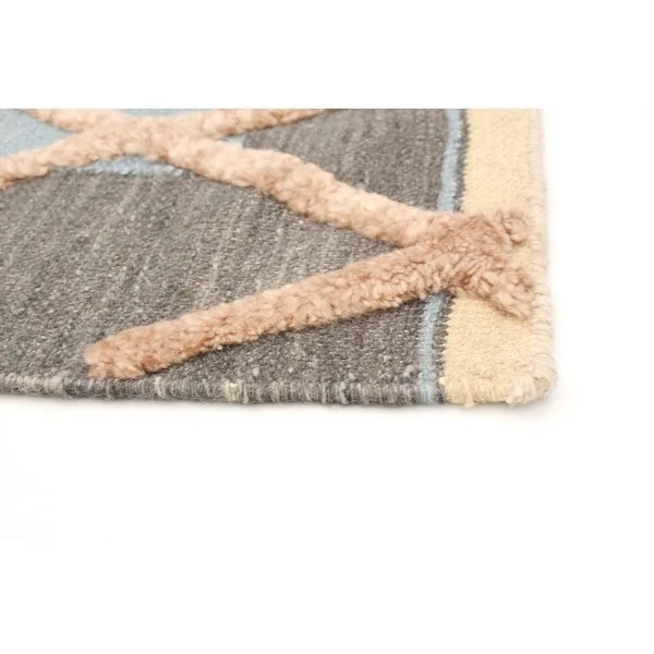 Hand Woven Cambridge Beige, Dark Grey Wool Kilim 5&0x22 x 7&10x22
