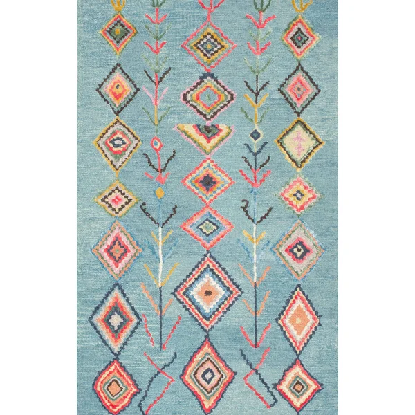 nuLOOM Hand Tufted Wool Moroccan Triangle Rug - 5& x 8& - Turquoise