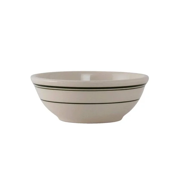 Green Bay 13 oz Nappie Wide Rim in Eggshell American White with Green Bands, Case of 36