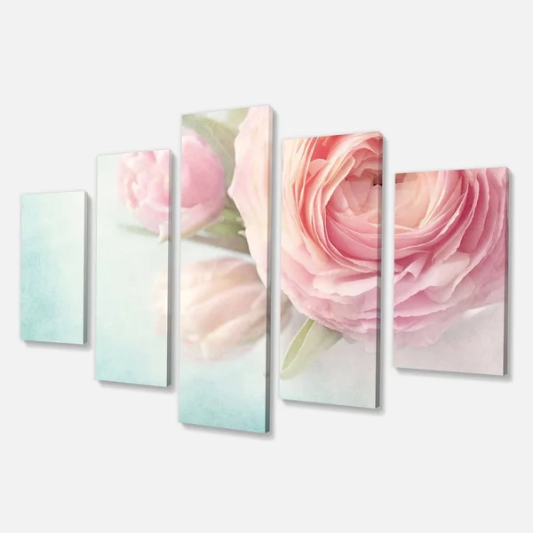 Designart PT14222-60-28 Pink Flowers Against Blue Background Canvas Artwork Print, 60X28x22