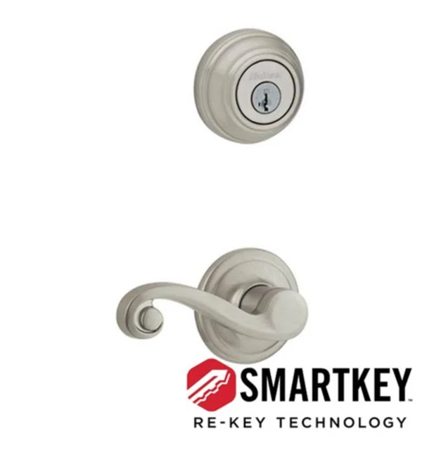 Kwikset 967LLRH-15SV1 Right Hand Lido Lever Interior Double Cylinder Handleset Trim SmartKey Satin Nickel Finish