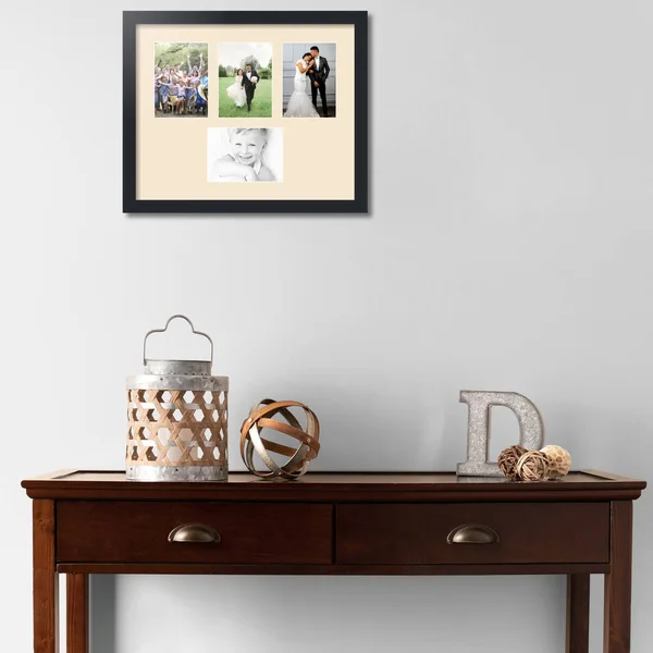Collage Picture Frame, Satin Black Frame with 4 openings for 5x7 Photos with Pink Alabaster Mat. D3926DE149, ArtToFrames
