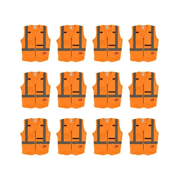 Milwaukee 4X-Large/5X-Large Orange Class 2-High Visibility Safety Vest with 10-Pockets (12-Pack), Adult Unisex