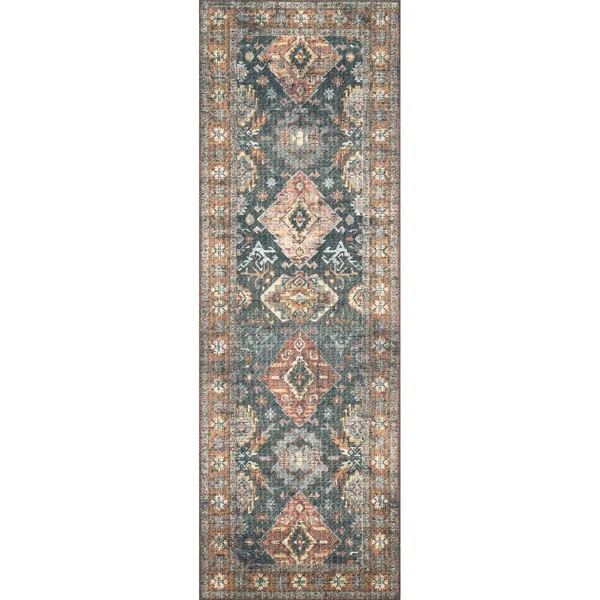 Alexander Home Leanne Traditional Distressed Printed Area Rug - 2& x 5& - Sea/ Rust