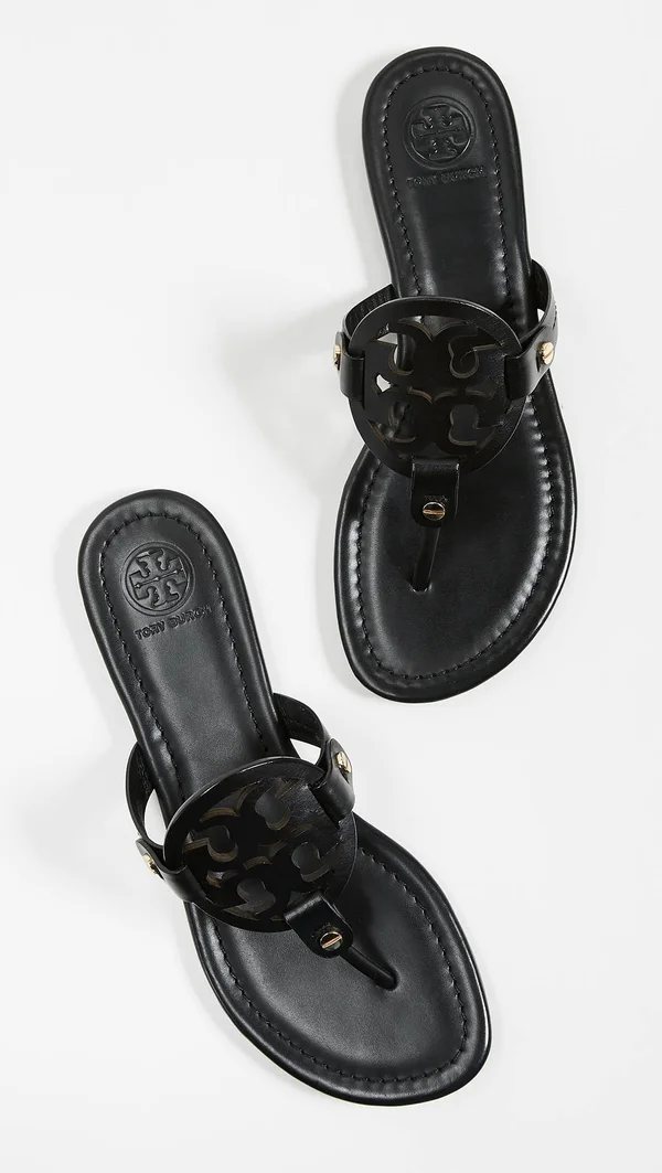 Tory Burch Ladies Black Leather Miller Sandals, Brand Size 7.5