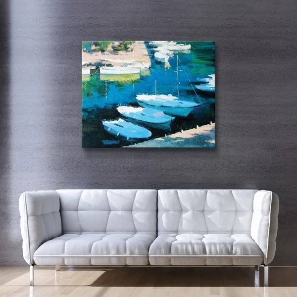 ArtWall Alex Hook Krioutchkov 'Marina 16' Gallery Wrapped Canvas - Blue - 24x36 4-Piece Staggered Set