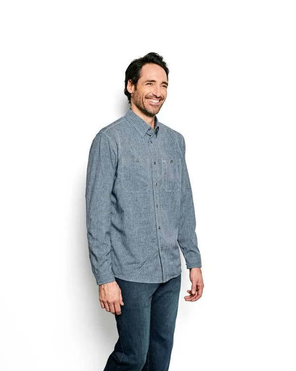 Orvis Men's Tech Chambray Work Shirt, Medium Blue, XL