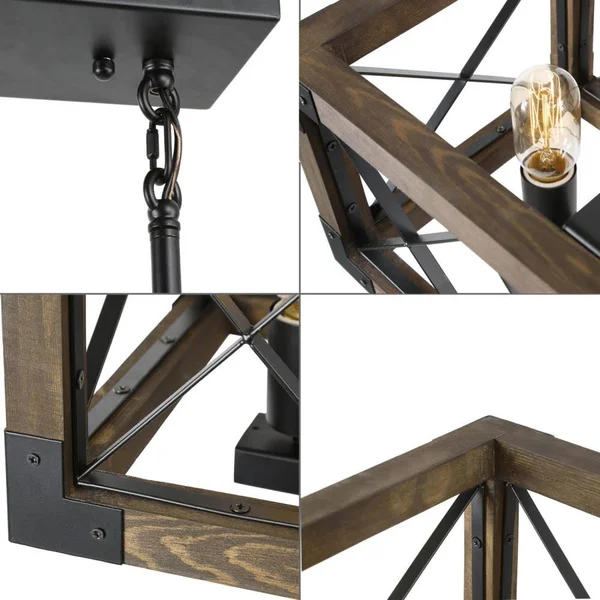 LNC Livia Nature Brown Wood and Black Farmhouse Linear LED Large (Larger Than 22-in) Kitchen Island Light - V2ERNJLWS3529A6