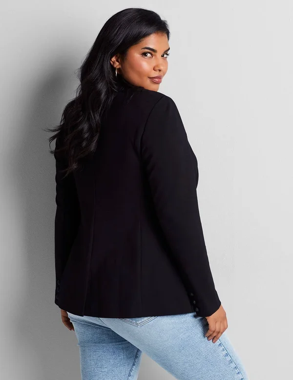 Plus Size Women's Bryant Blazer - Faux Double Breasted Ponte, Size: 20, Black, Lane Bryant