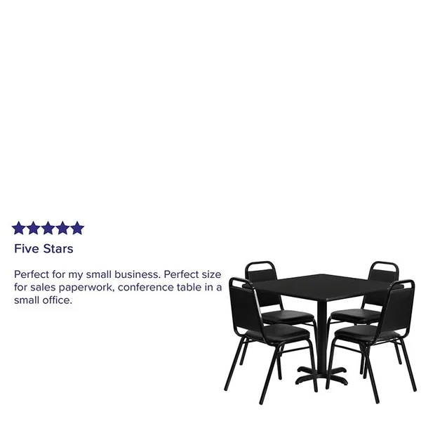Flash Furniture 36&& Square Black Laminate Table Set with 4 Black Trapezoidal Back Banquet Chairs