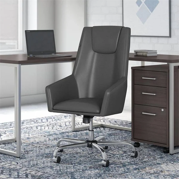 BBF 400 Series High Back Leather Box Chair in Dark Gray