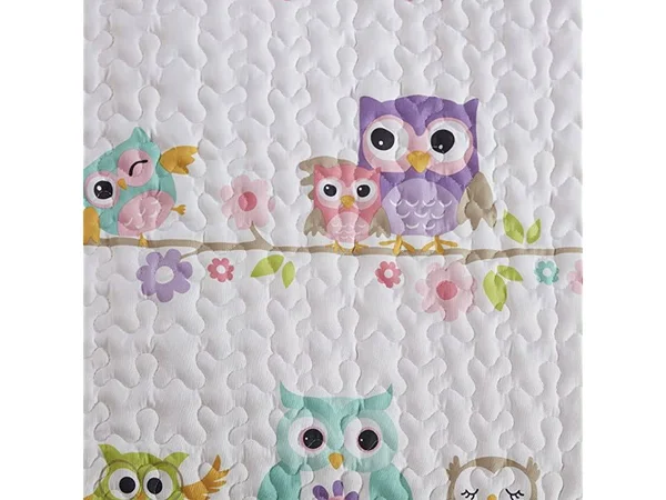 Comfort Spaces - Howdy Hoots Kids Bedspread Mini Quilt Set - 3 Piece - Pink White - Teens/Girls - Owl Print - Queen size, Includ