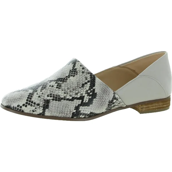 Clarks Pure Tone Womens Leather Slip on Flats - Grey Snake